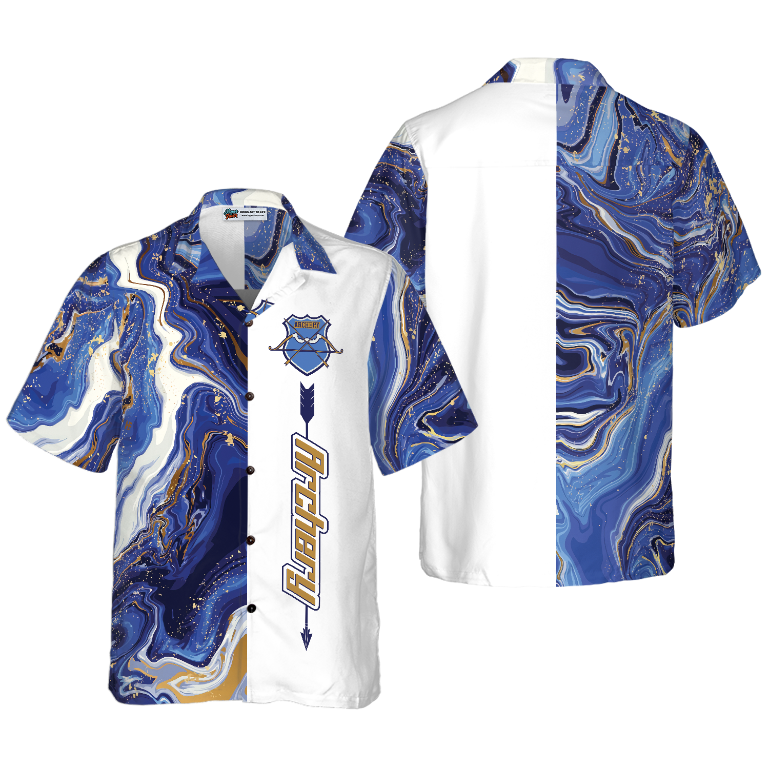Blue Marble And Gold Archery Hawaiian Shirt - Hyperfavor