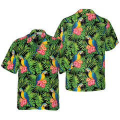 Parrots Hibiscus And Palm Leaves Hawaiian Shirt - Hyperfavor