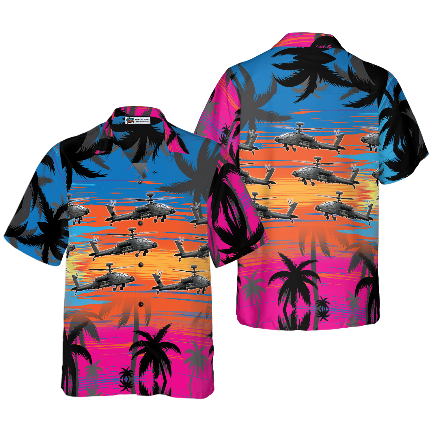 Helicopter Flies Dawn Sky Hawaiian Shirt - Hyperfavor