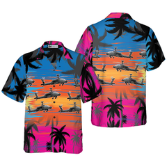 Helicopter Flies Dawn Sky Hawaiian Shirt - Hyperfavor