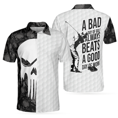 Bad Day Of Golf Polo Shirt, Black And White Skull Golf Shirt For Golfers, Funny Golf Shirt With Sayings - Hyperfavor