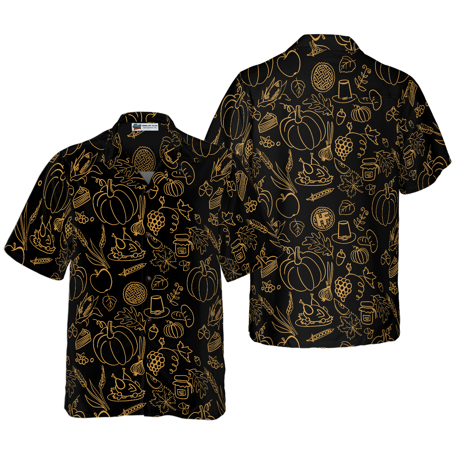Cartoon Thanksgiving Pattern Hawaiian Shirt - Hyperfavor