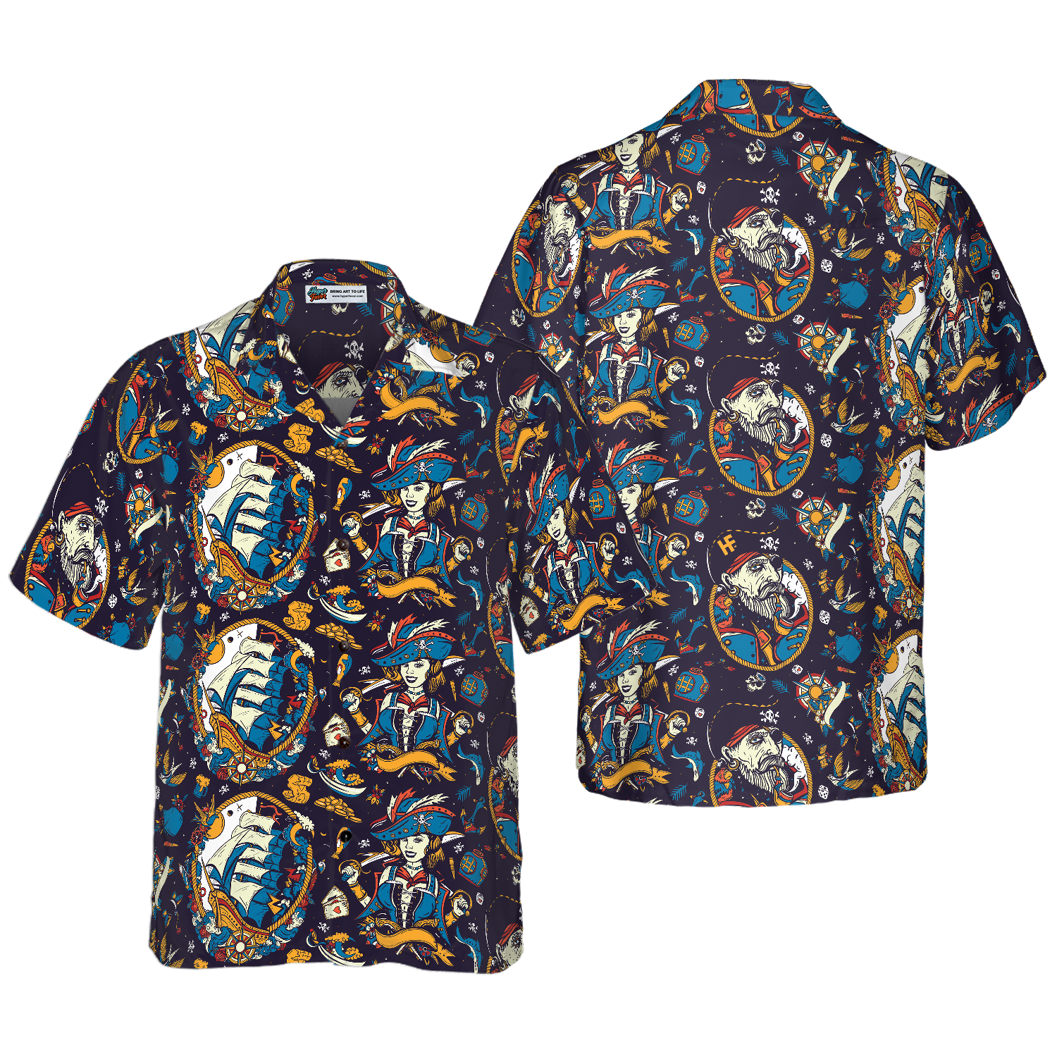 Tattoo Style Pirate Sea Adventure Hawaiian Shirt - Hyperfavor