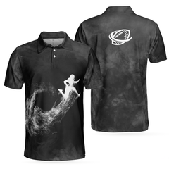 American Football On Smoke Black Theme Background Polo Shirt, Smoke Football Player Polo Shirt, Best Football Shirt For Men - Hyperfavor