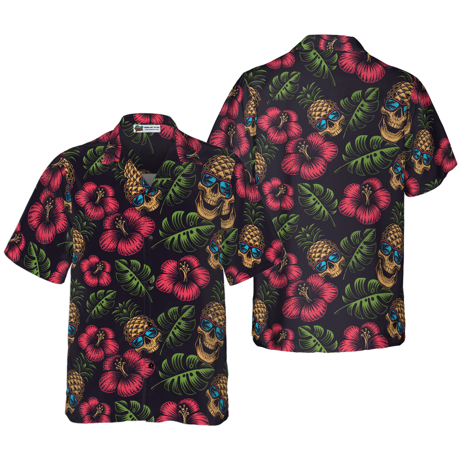 Pineapple Skull Black Hawaiian Shirt - Hyperfavor