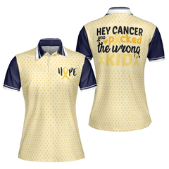 Childhood Cancer Picked The Wrong Kid Short Sleeve Women Polo Shirt, Childhood Cancer Awareness Shirt - Hyperfavor