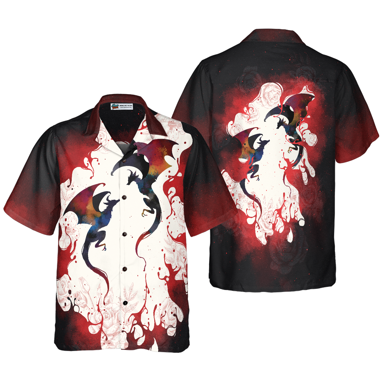Blood Dragon with Vintage Rose Mens Hawaiian Shirt - Hyperfavor