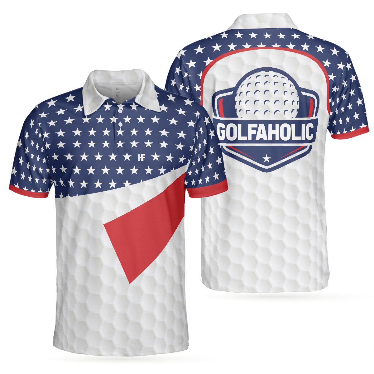 American Flag Golf Texture Short Sleeve Golf Polo Shirt, Golfaholic Polo Shirt, Patriotic Golf Shirt For Men - Hyperfavor