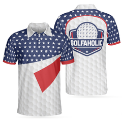 American Flag Golf Texture Short Sleeve Golf Polo Shirt, Golfaholic Polo Shirt, Patriotic Golf Shirt For Men - Hyperfavor
