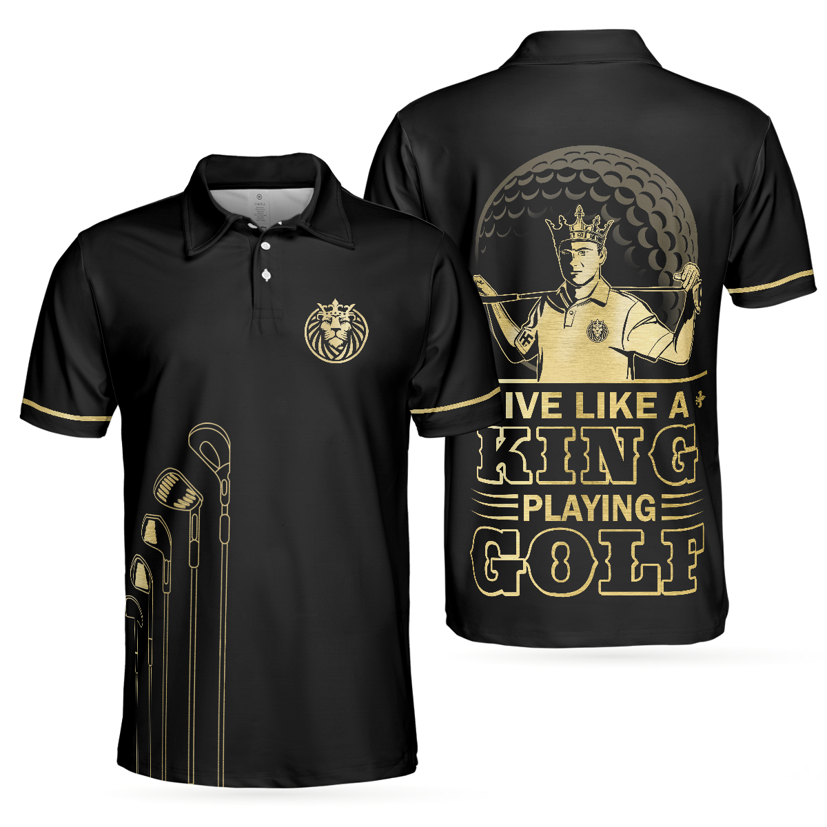 Live Like A King Playing Golf Black And Gold Polo Shirt, Luxury Golfer Polo Shirt, Best Golf Shirt For Men - Hyperfavor