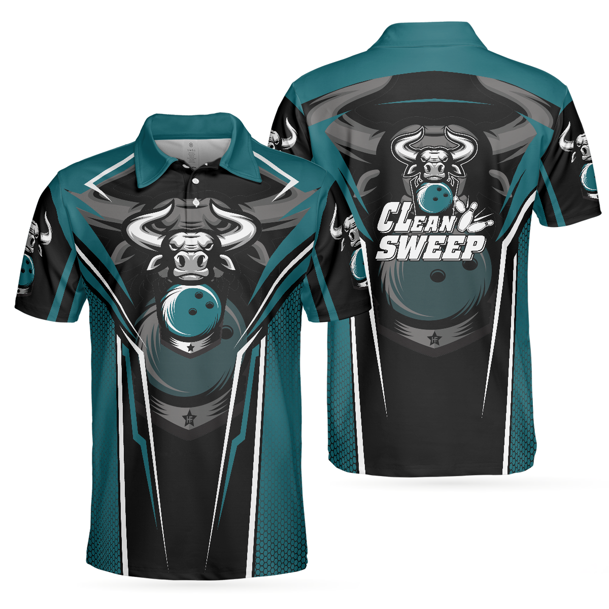 Clean Sweep Bowling Bull Short Sleeve Polo Shirt, Digital Bowling Alley Polo Shirt, Best Bowling Shirt For Men - Hyperfavor
