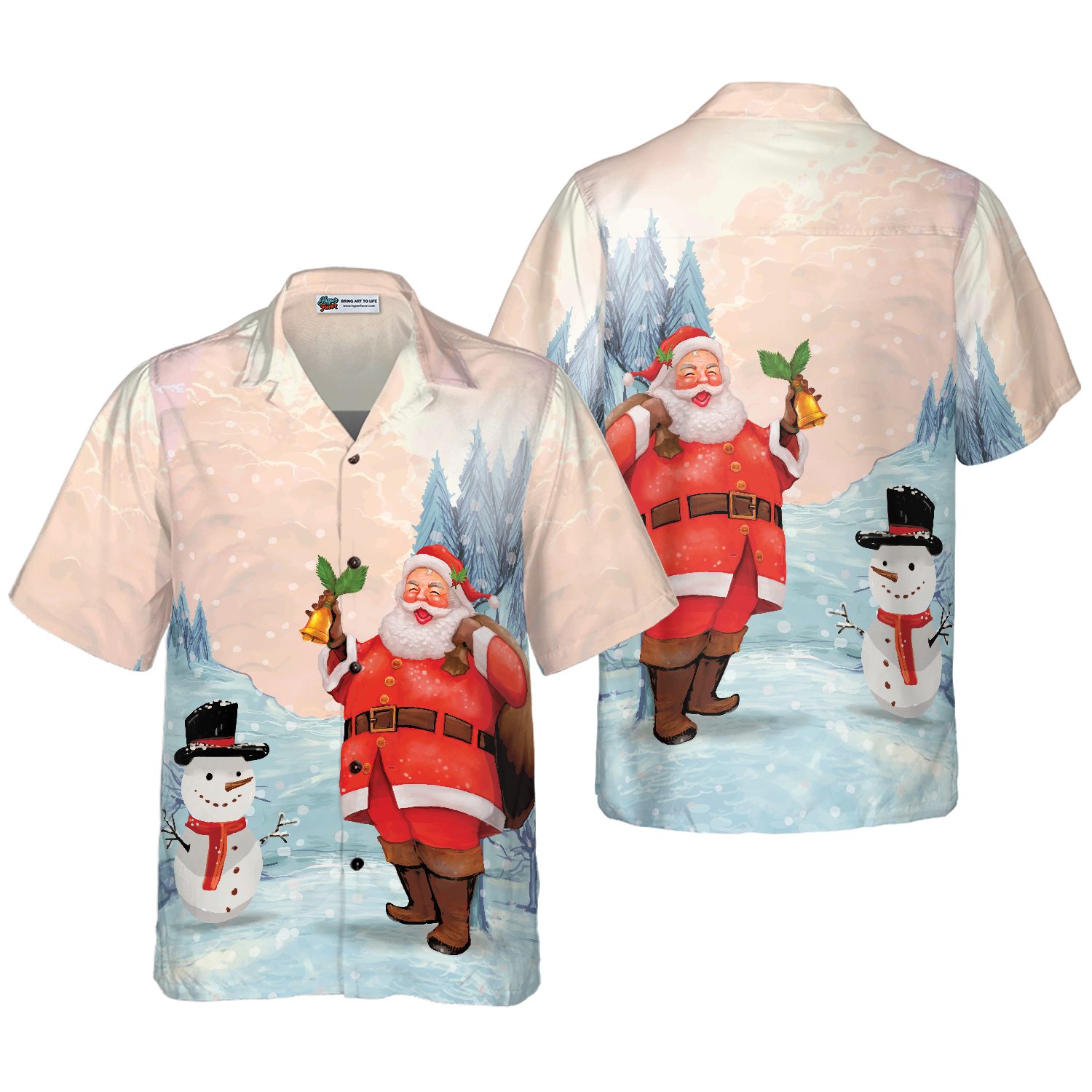 Hyperfavor Christmas Hawaiian Shirts,Santa With Snowman Shirt Short Sleeve, Christmas Shirt Idea Gift For Men And Women - Hyperfavor