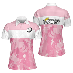 Queen Of The Court Short Sleeve Women Polo Shirt, White And Pink Shirt For Women, Unique Female Tennis Gift - Hyperfavor