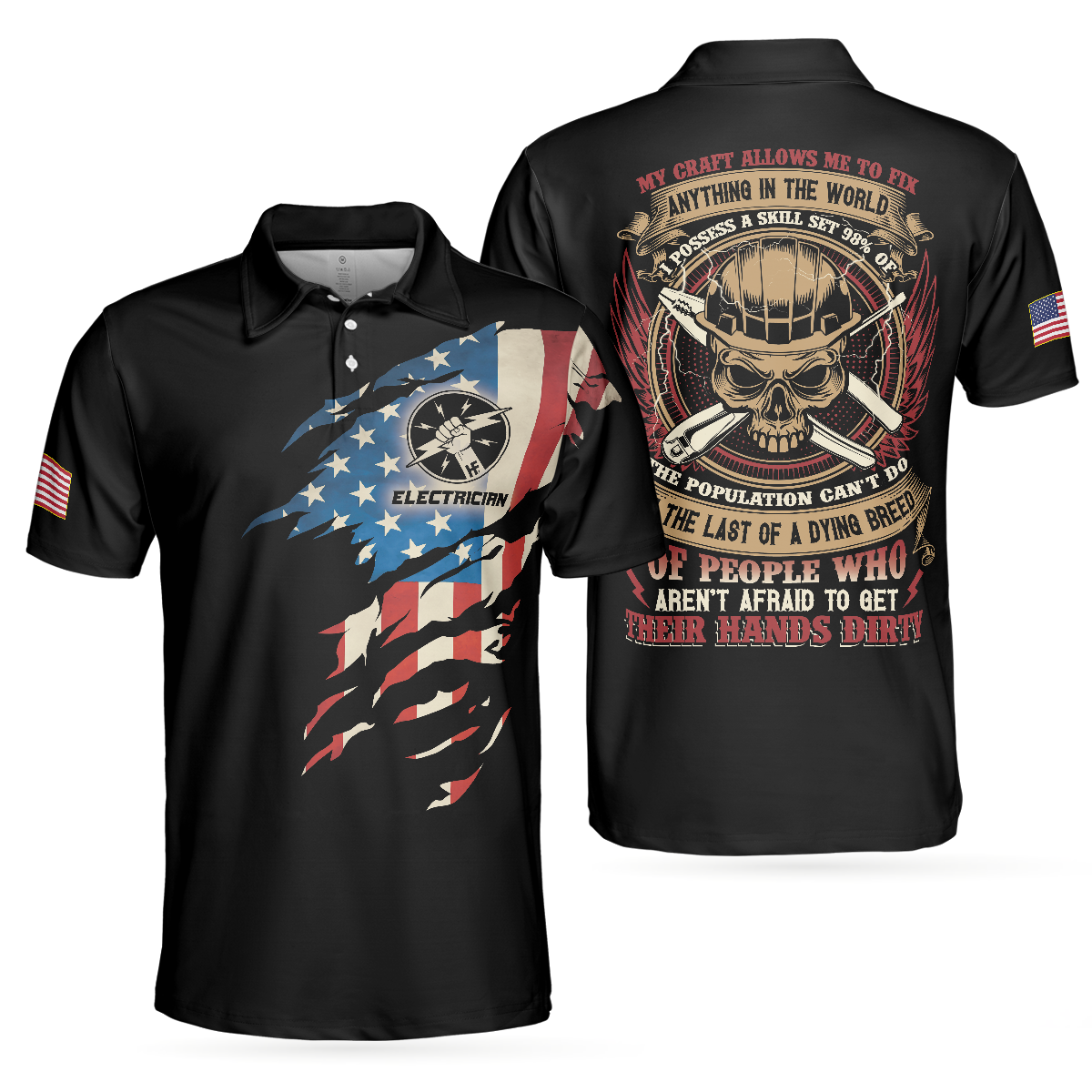 Electrician My Craft Allows Me To Fix Anything Polo Shirt, Skull American Flag Electrician Shirt For Men - Hyperfavor