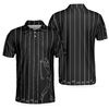 Black & White Single Line Continuous Golfer Shirt Polo Shirt, Vertical Lines Golfing Polo Shirt, Best Golf Shirt For Men - Hyperfavor
