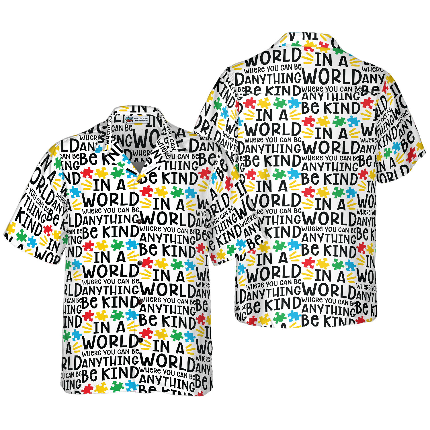 Be Kind Autism Multicolor Puzzle Hawaiian Shirt - Hyperfavor