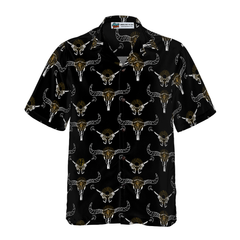 Longhorn Skull And Gun Hawaiian Shirt - Hyperfavor
