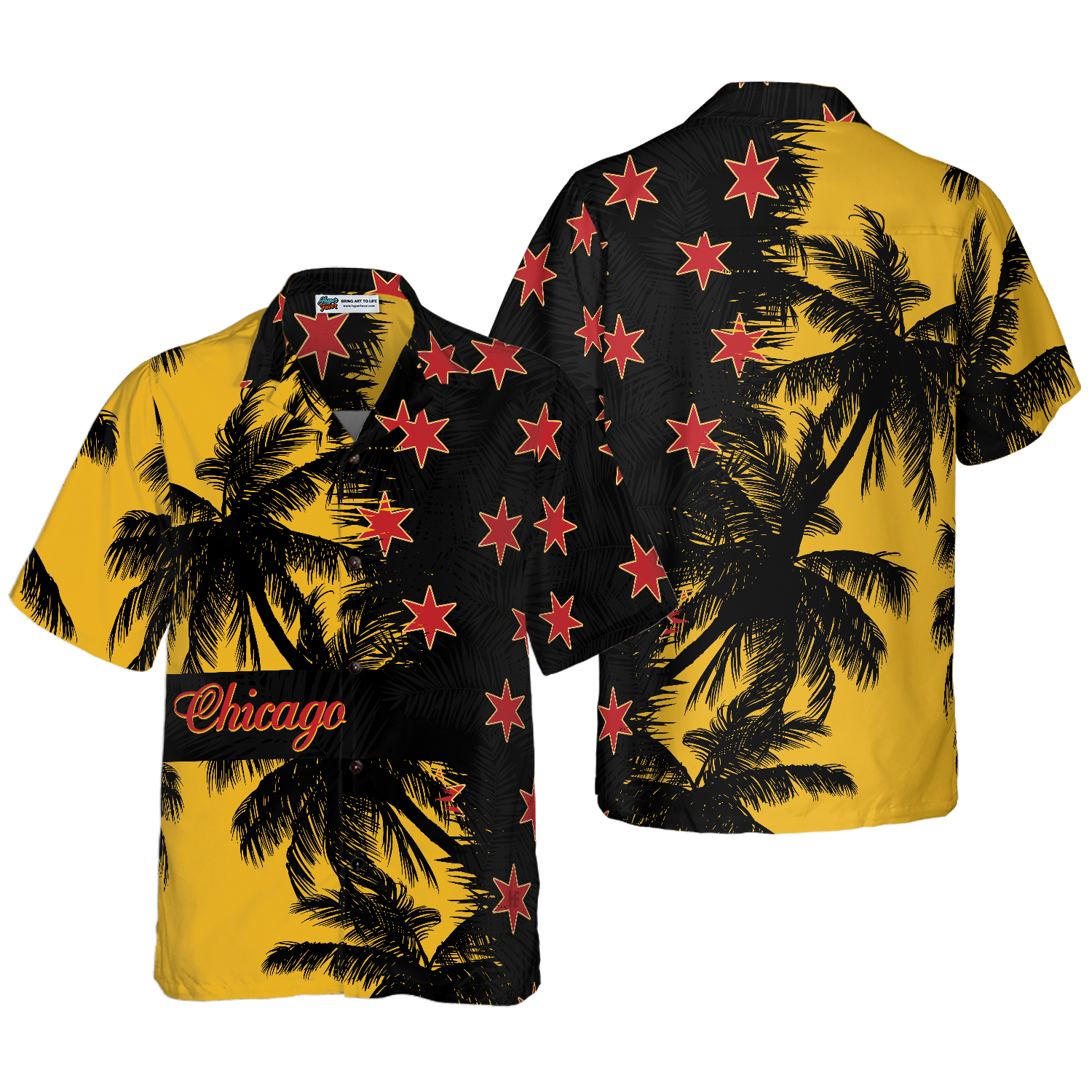 Black & Yellow Chicago Hawaiian Shirt - Hyperfavor
