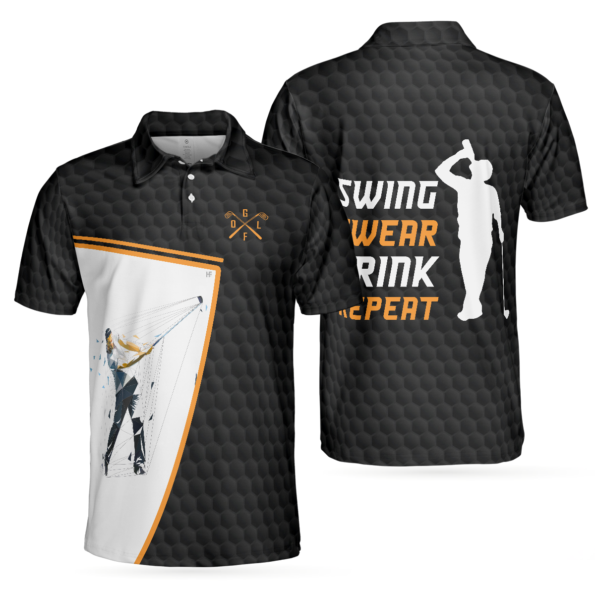 Swing Swear Drink And Repeat V2 Polo Shirt, Simple Beer Drinking Golf Shirt Design For Male Golfers - Hyperfavor