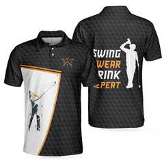 Swing Swear Drink And Repeat V2 Polo Shirt, Simple Beer Drinking Golf Shirt Design For Male Golfers - Hyperfavor