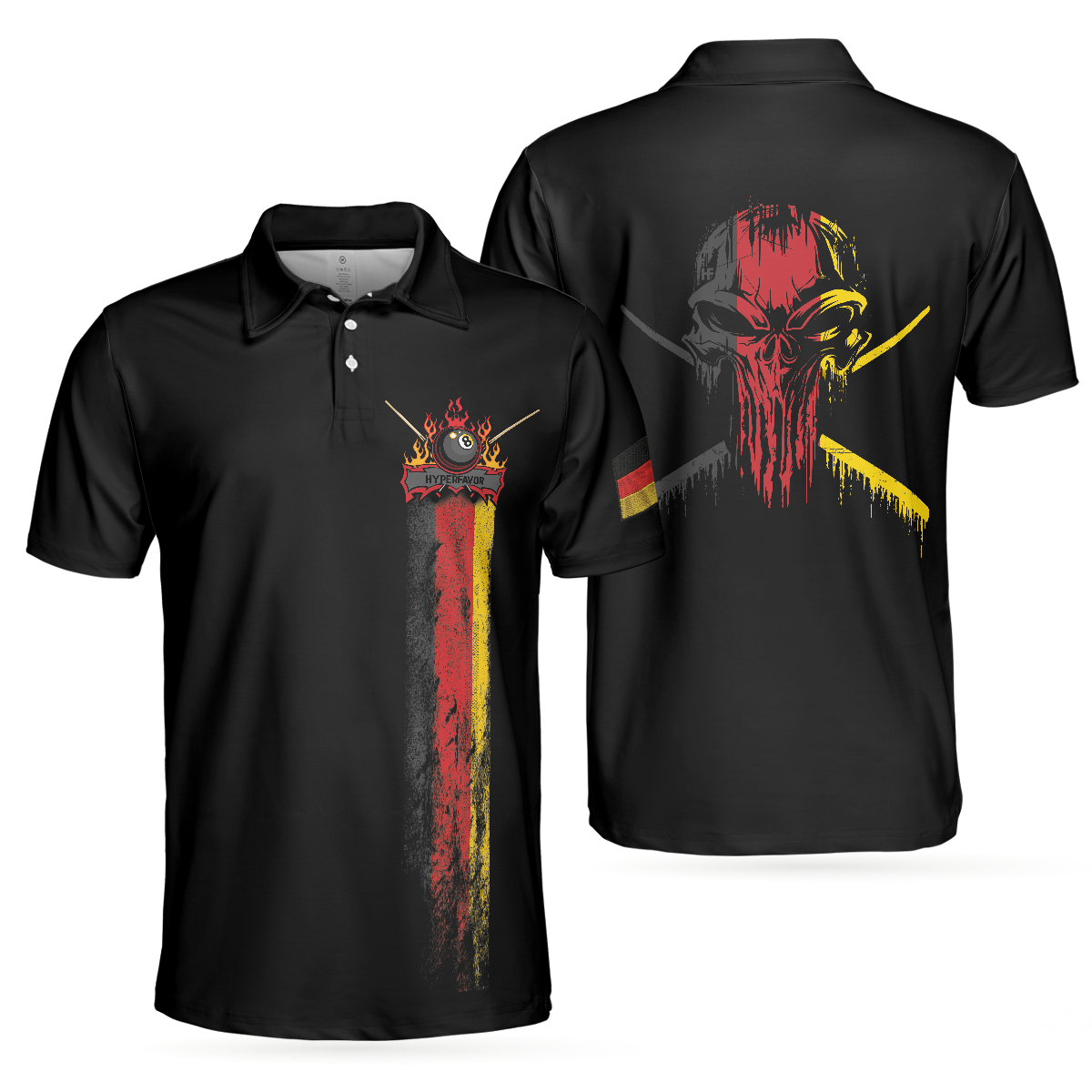 German Flag Master Baiter Golf Polo Shirt, Black Wet Paint Skull Polo Shirt, Best Golf Shirt For Men - Hyperfavor