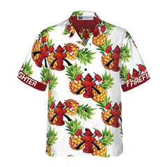 Firefighter Pineapple Seamless Pattern Custom Hawaiian Shirt, Personalized Cross Axes Tropical Firefighter Shirt For Men - Hyperfavor