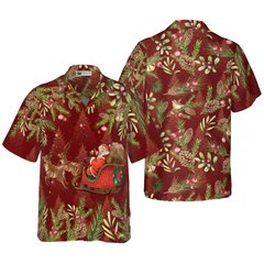 Hyperfavor Santa Santa Riding Sleigh 2 Pattern Hawaiian shirt, Christmas Shirts Short Sleeve Button Down Shirt For Men And Women - Hyperfavor
