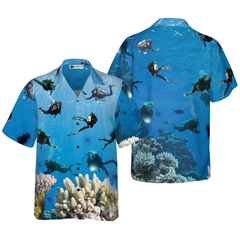 Under The Sea Scuba Diving Hawaiian Shirt - Hyperfavor