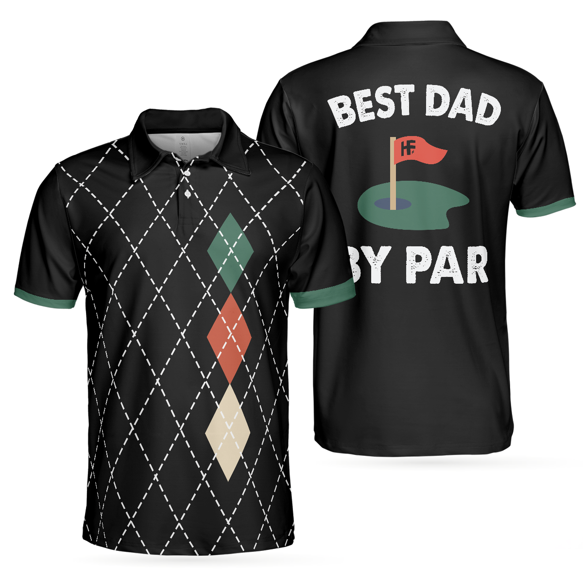 Best Dad By Par Polo Shirt, Best Argyle Pattern Golf Shirt For Male, Golf Gift Idea For Dad On Father's Day - Hyperfavor