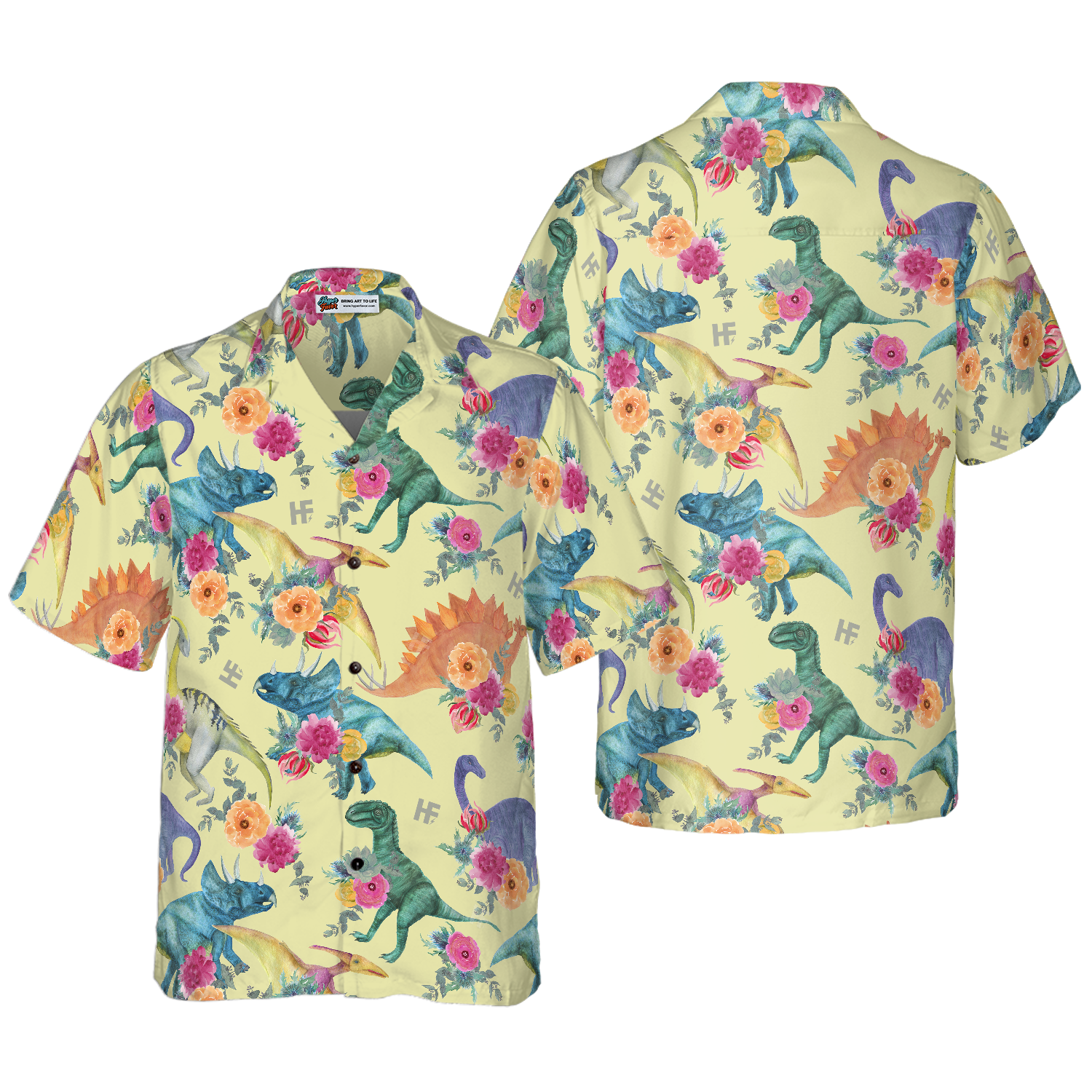 Floral Dinosaurs Hawaiian Shirt - Hyperfavor