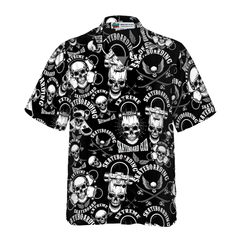Skateboard Emblems In Monochrome Style Hawaiian Shirt - Hyperfavor