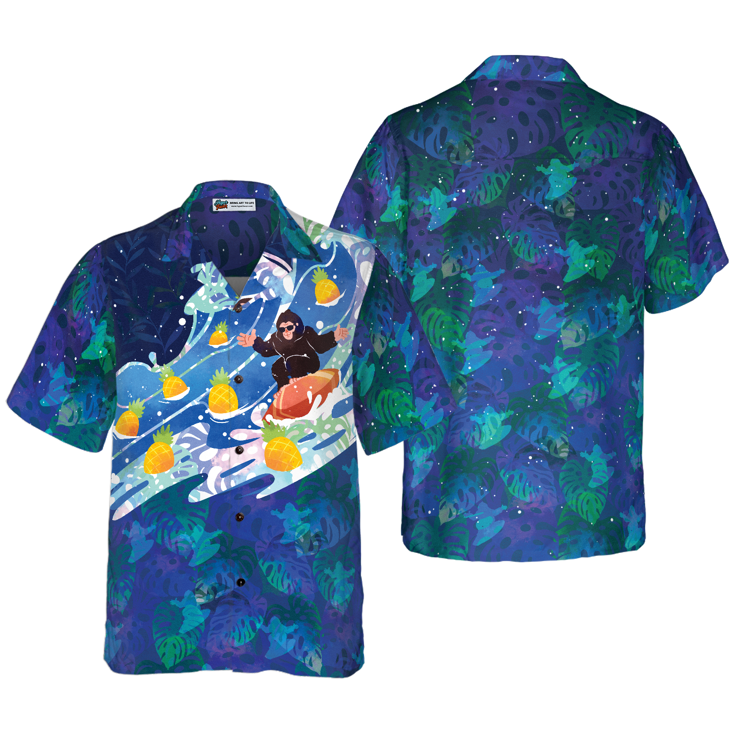 Bigfoot Surfing Tropical Hawaiian Shirts for Men - Hyperfavor