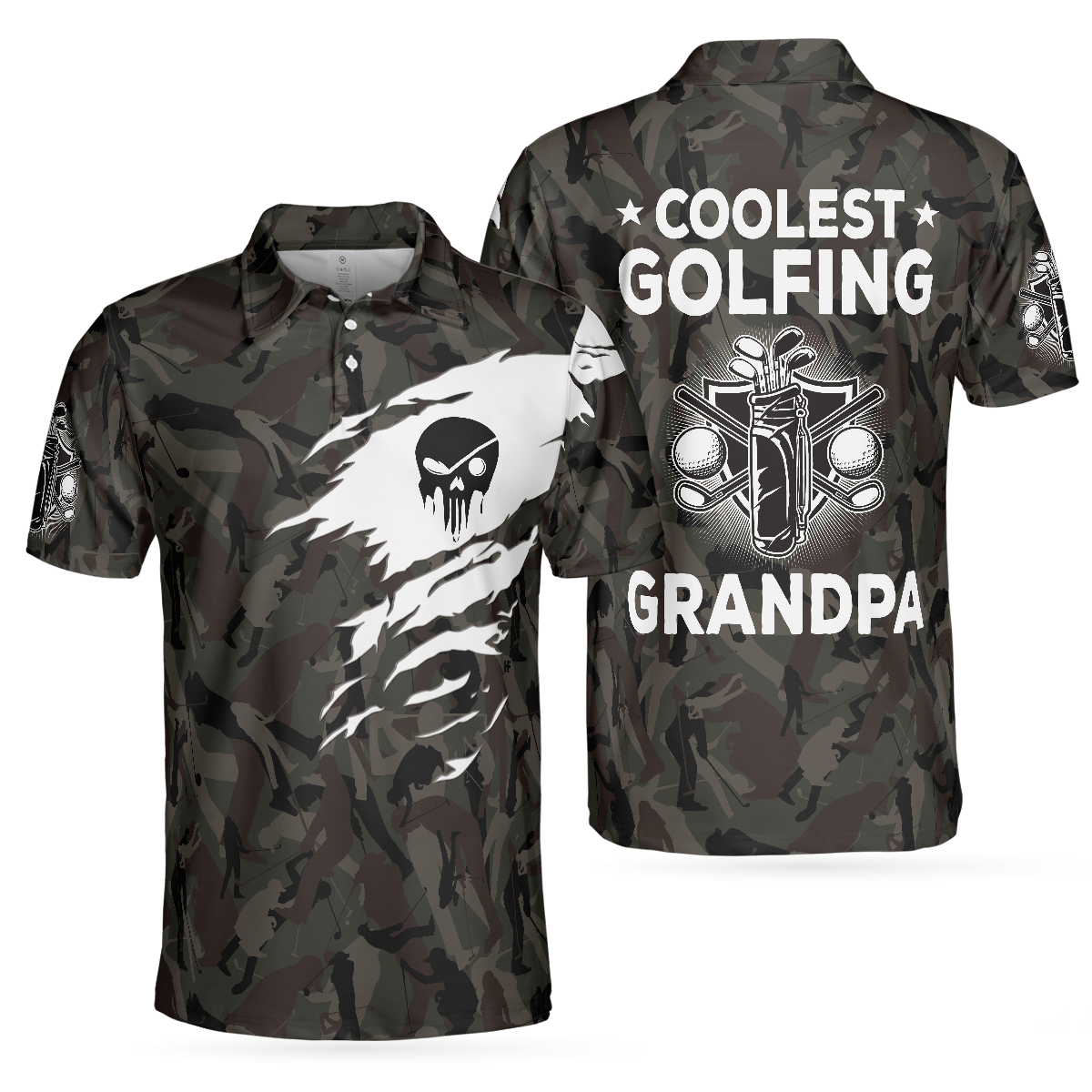 Coolest Golfing Grandpa Camouflage Pattern Golf Polo Shirt - Hyperfavor