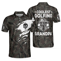 Coolest Golfing Grandpa Camouflage Pattern Golf Polo Shirt - Hyperfavor