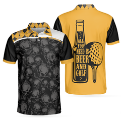 All You Need Is Beer & Golf Polo Shirt, Black And Yellow Argyle Pattern Golf Shirt For Men, Skull Golf Shirt - Hyperfavor