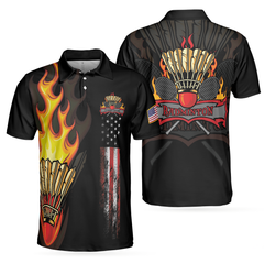 Badminton Flame Short Sleeve Polo Shirt, Black Theme American Flag Badminton Polo Shirt, Best Badminton Shirt For Men - Hyperfavor