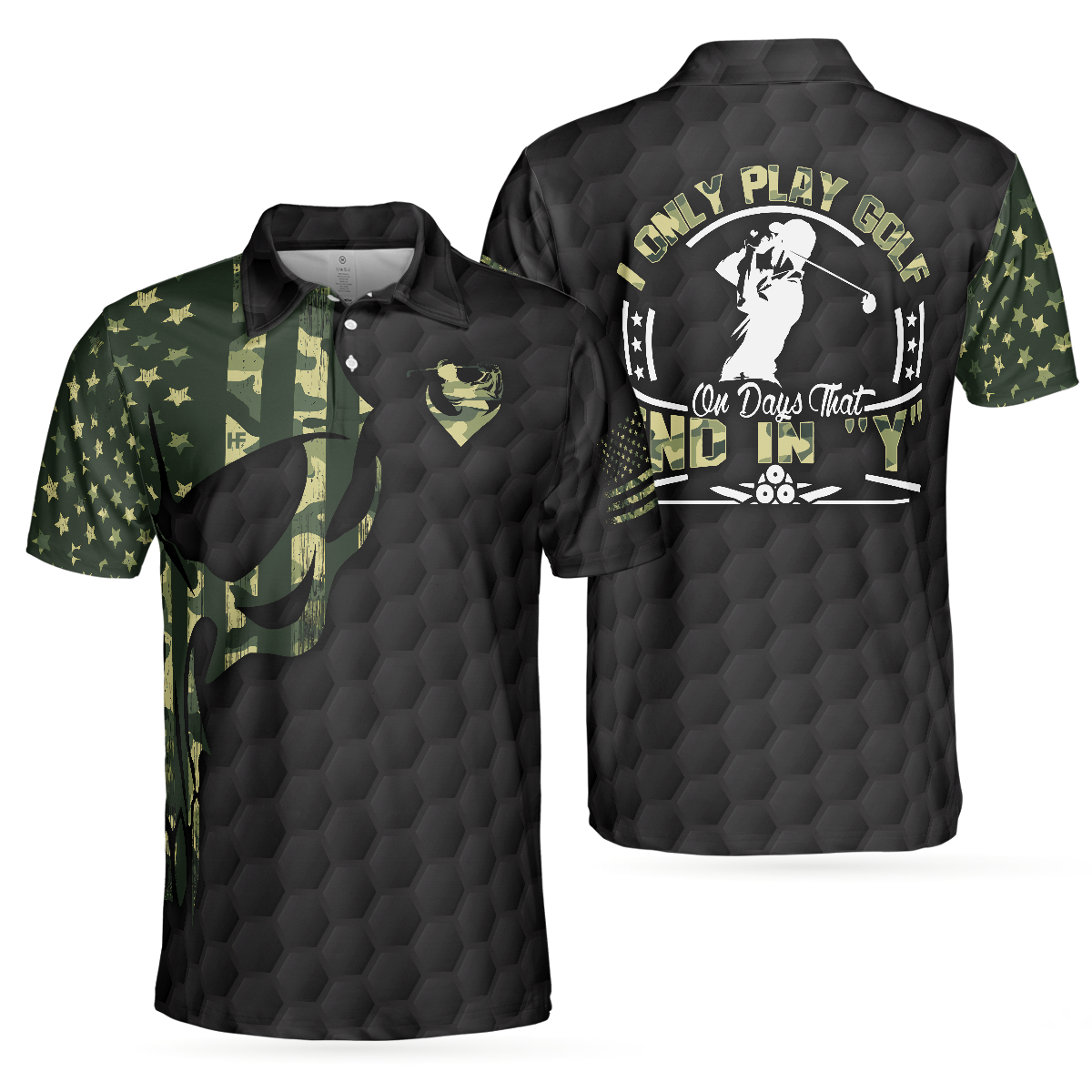 I Only Play Golf On Days That End In "Y" Polo Shirt, Skull American Flag Golf Shirt For Men, Gift For Golfers - Hyperfavor