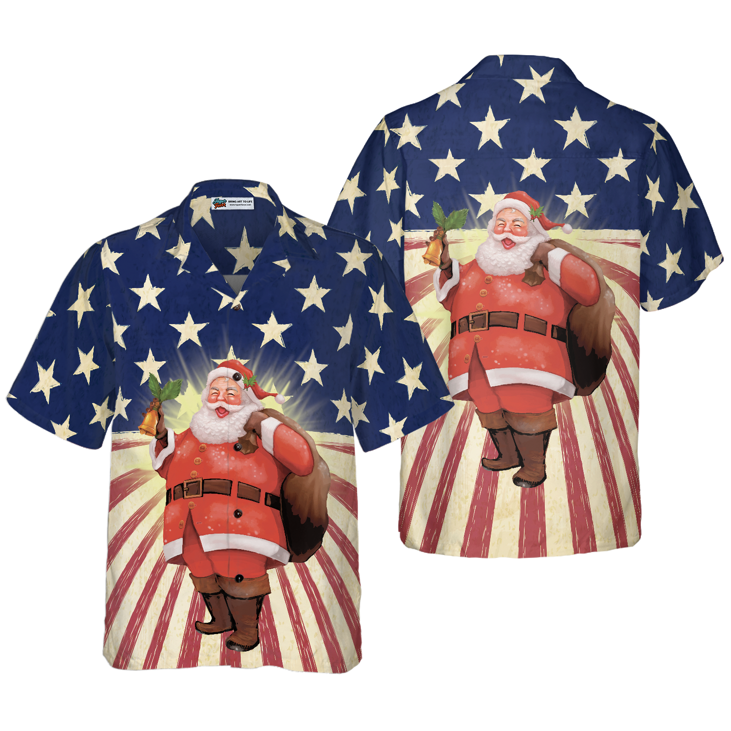 Hyperfavor Santa Christmas Santa America Hawaiian shirt, Christmas Shirts Short Sleeve Button Down Shirt For Men And Women - Hyperfavor