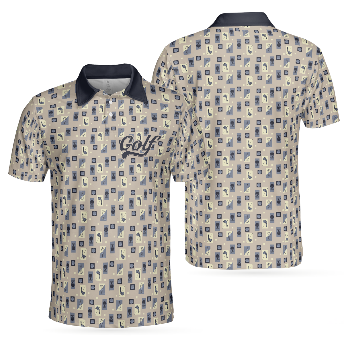 Golf Objects Pattern Short Sleeve Polo Shirt, Golf Tee And Club Polo Shirt, Best Golf Shirt For Men - Hyperfavor