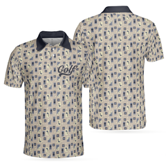 Golf Objects Pattern Short Sleeve Polo Shirt, Golf Tee And Club Polo Shirt, Best Golf Shirt For Men - Hyperfavor