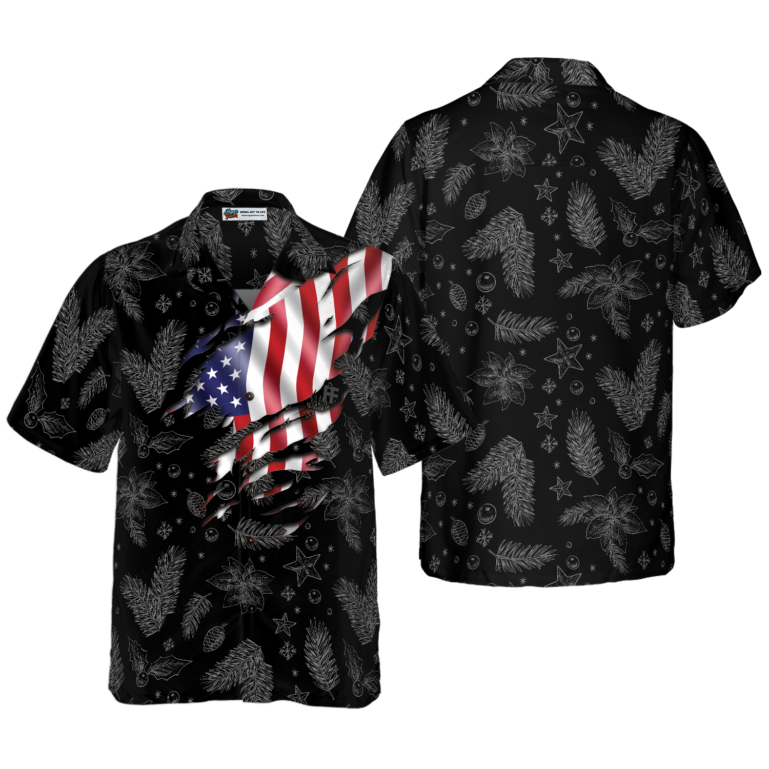 Hyperfavor Christmas Hawaiian Shirts, Chritmas USA Flag Pattern Shirt Short Sleeve, Christmas Shirt Idea Gift For Men And Women - Hyperfavor