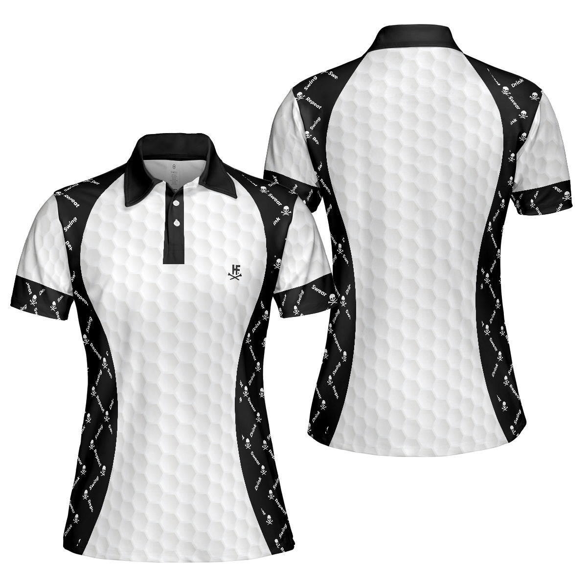Swing Swear And Repeat With Skull Argyle Pattern Golf Short Sleeve Women Polo Shirt, Basic Ladies Golfing Shirt - Hyperfavor