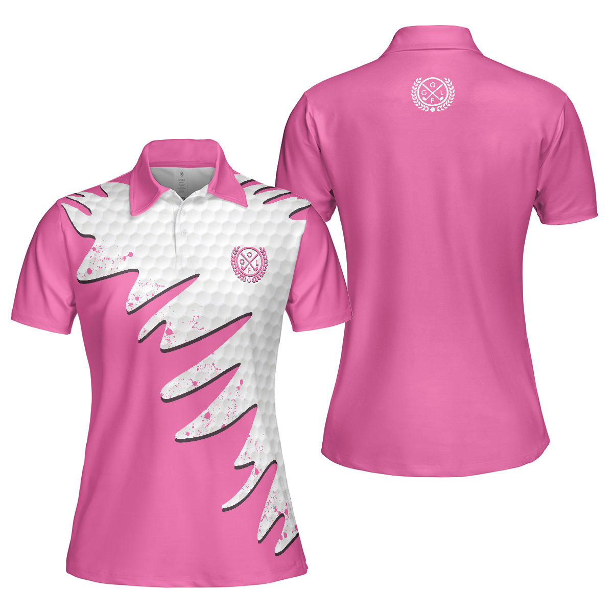 Golf Ball Texture With Pink Color Golf Short Sleeve Women Polo Shirt, Pink Golf Shirt For Women - Hyperfavor