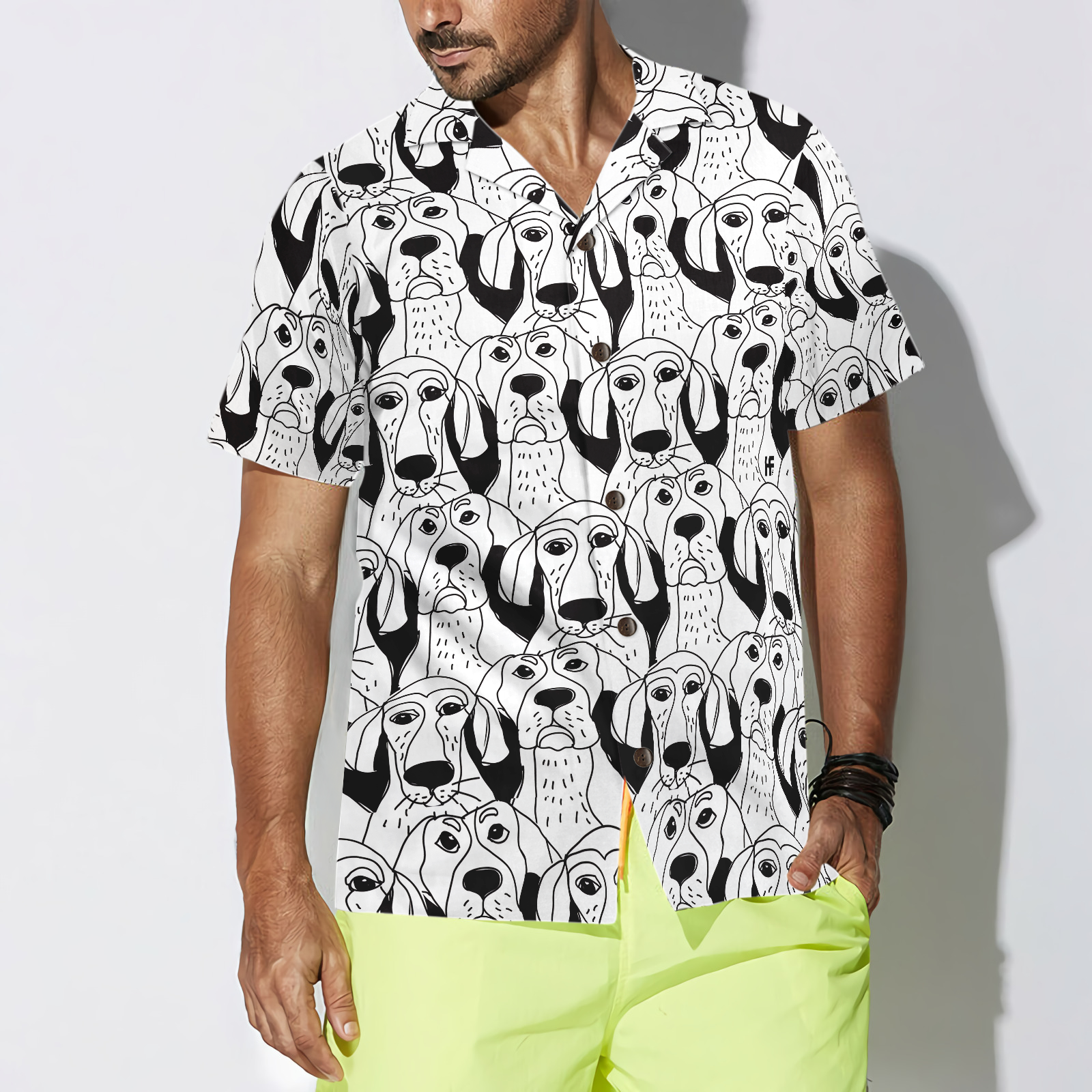 Dogs Emotions Black And White Seamless Hawaiian Shirt - Hyperfavor