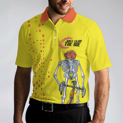 Just Enjoy The Ride Short Sleeve Polo Shirt, Yellow Skeleton Cyclist Polo Shirt, Best Cycling Shirt For Men - Hyperfavor