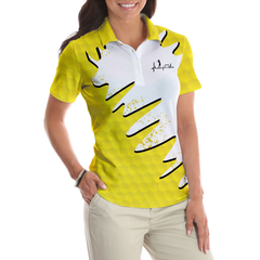 Sporty And Cutie Golf Girl Golf Short Sleeve Women Polo Shirt, White And Yellow Golf Shirt For Ladies - Hyperfavor