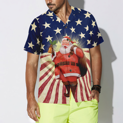 Hyperfavor Santa Christmas Santa America Hawaiian shirt, Christmas Shirts Short Sleeve Button Down Shirt For Men And Women - Hyperfavor