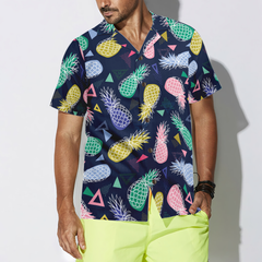 Pineapple Fruits In Memphis Style Hawaiian Shirt - Hyperfavor