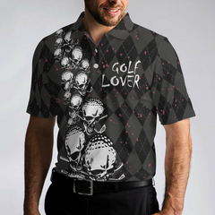 Elegant Argyle Pattern And Skull Golf Lover Polo Shirt V2, Black Skull Golf Shirt For Men - Hyperfavor