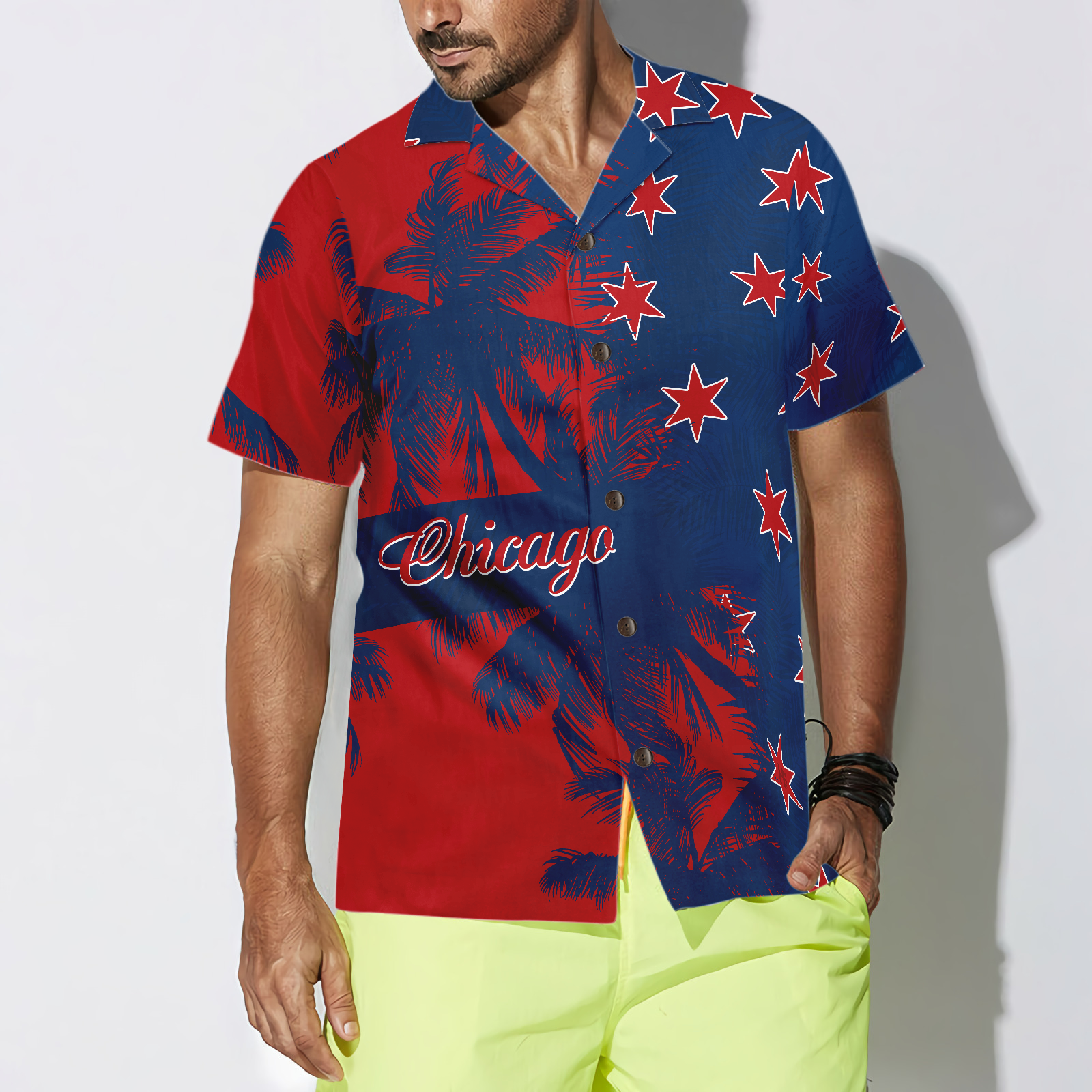 Red & Blue Chicago Hawaiian Shirt - Hyperfavor